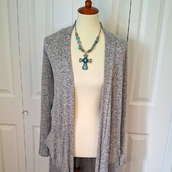 JM Fleurette Sweaters - Women's Grey, Black & White Sweater Cardigan